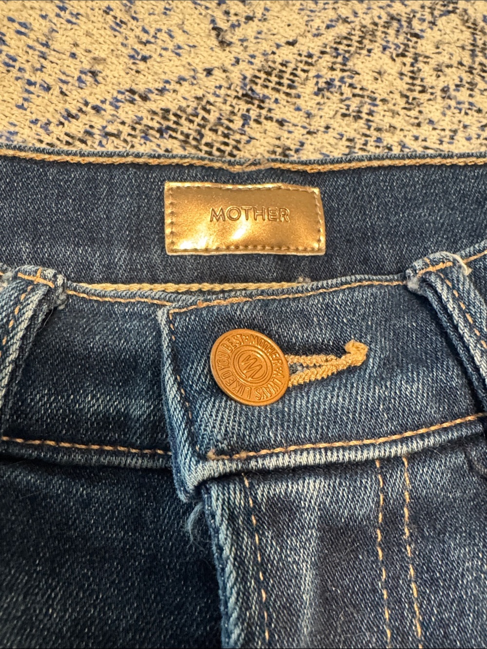 MOTHER Classic Medium Blue Denim Jeans with Gold Accent